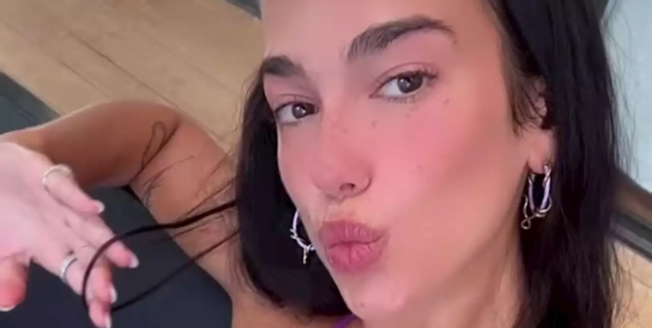 Dua Lipa Practices Yoga in a Purple Y2K Sequined Thongkini