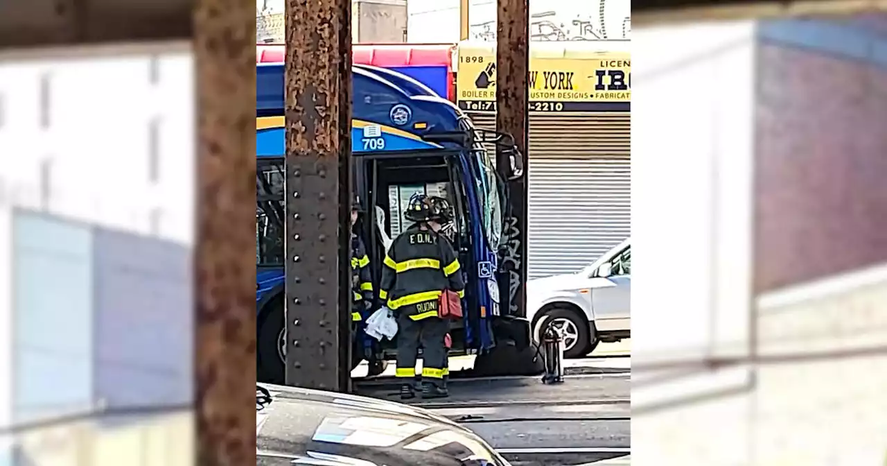 MTA bus crashes into subway support in the Bronx, driver critically injured, 12 passengers hurt