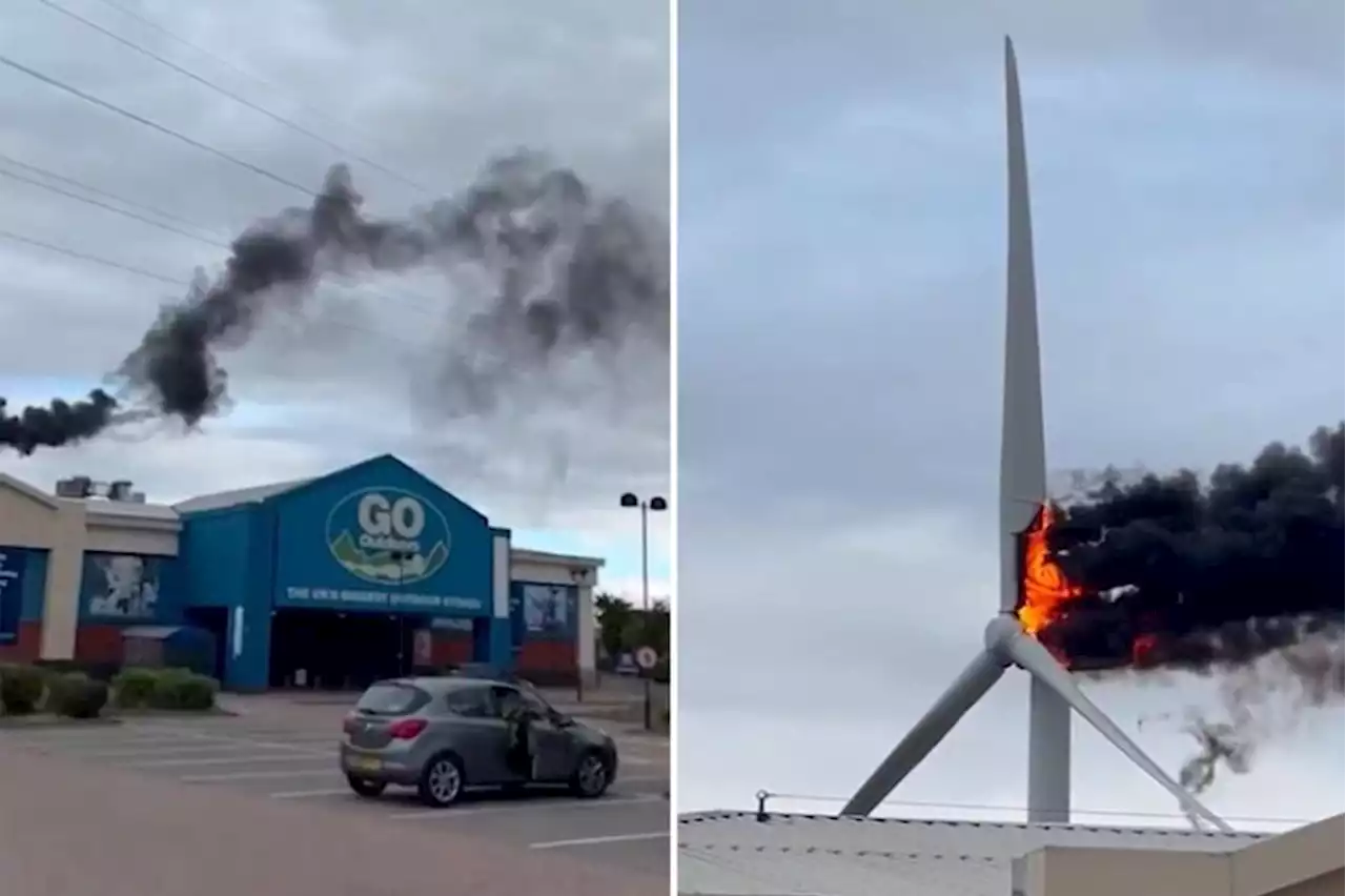 Video captures English wind turbine catching fire, melting to pieces