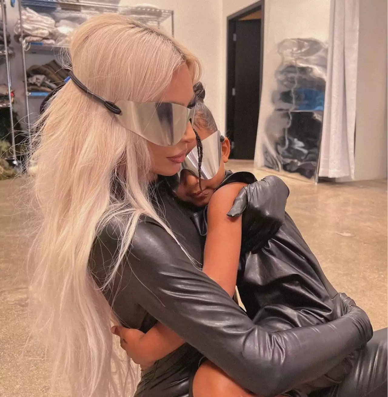 Kim Kardashian and Her Daughters Match in Leather and Chrome