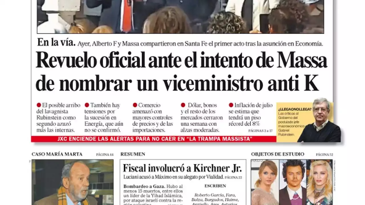 La tapa del Diario PERFIL del sábado 6 de agosto de 2022