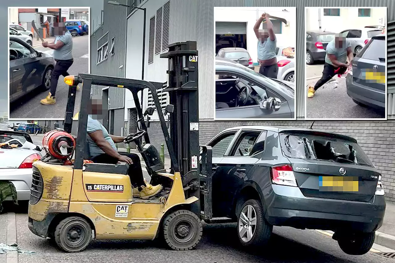 Machete yob smashes up parking warden’s car before picking it up with FORKLIFT