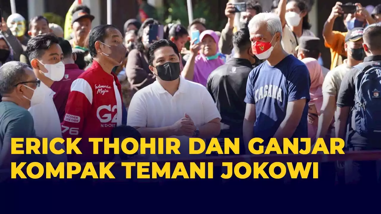 Momen Kompak Ganjar dan Erick Thohir Temani Jokowi di CFD Solo