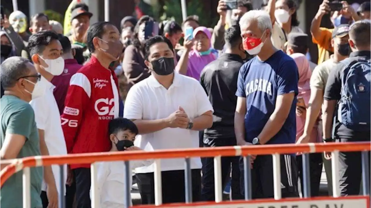 Momen Jokowi, Erick, Ganjar dan Gibran Olahraga di CFD Solo