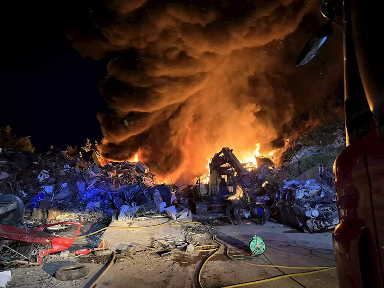 Firefighters from across Shropshire tackle large fire at scrap yard near Clun