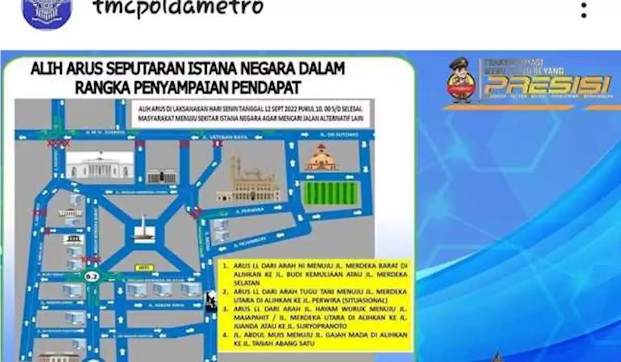 Senin Ada Demo di Istana, Polisi Siapkan Pengalihan Arus Lalu Lintas