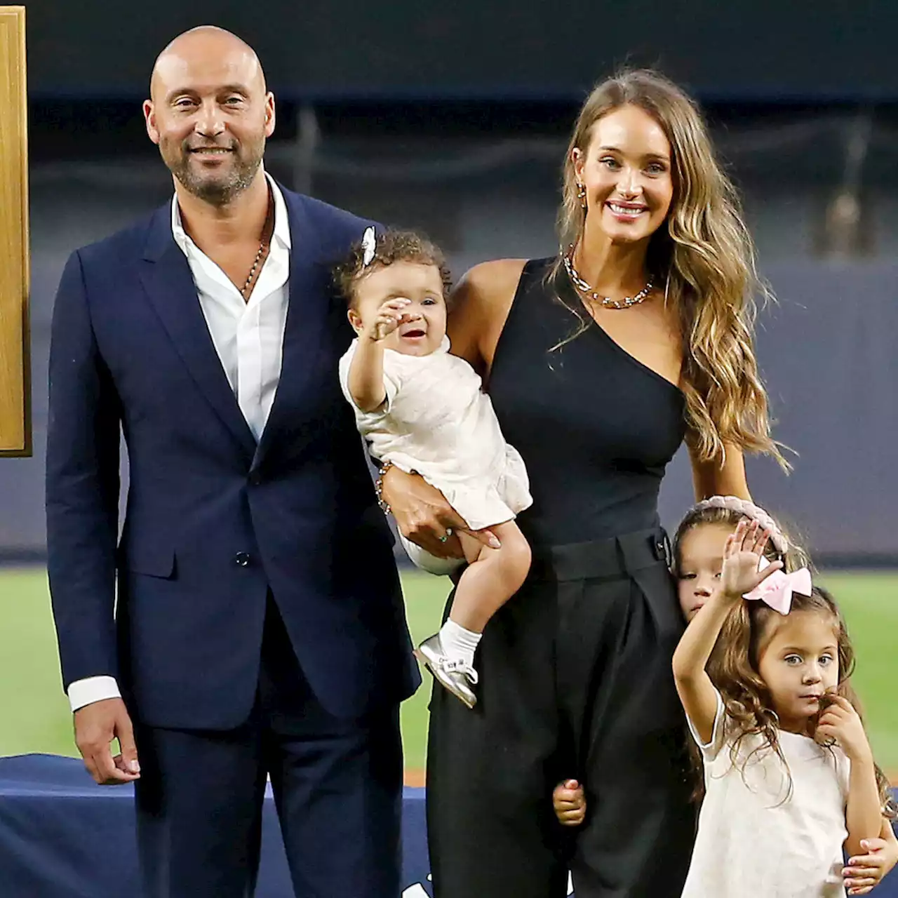 Derek Jeter's 3 Daughters Join Him At Yankee Stadium During Baseball Hall of Fame Induction Ceremony - E! Online