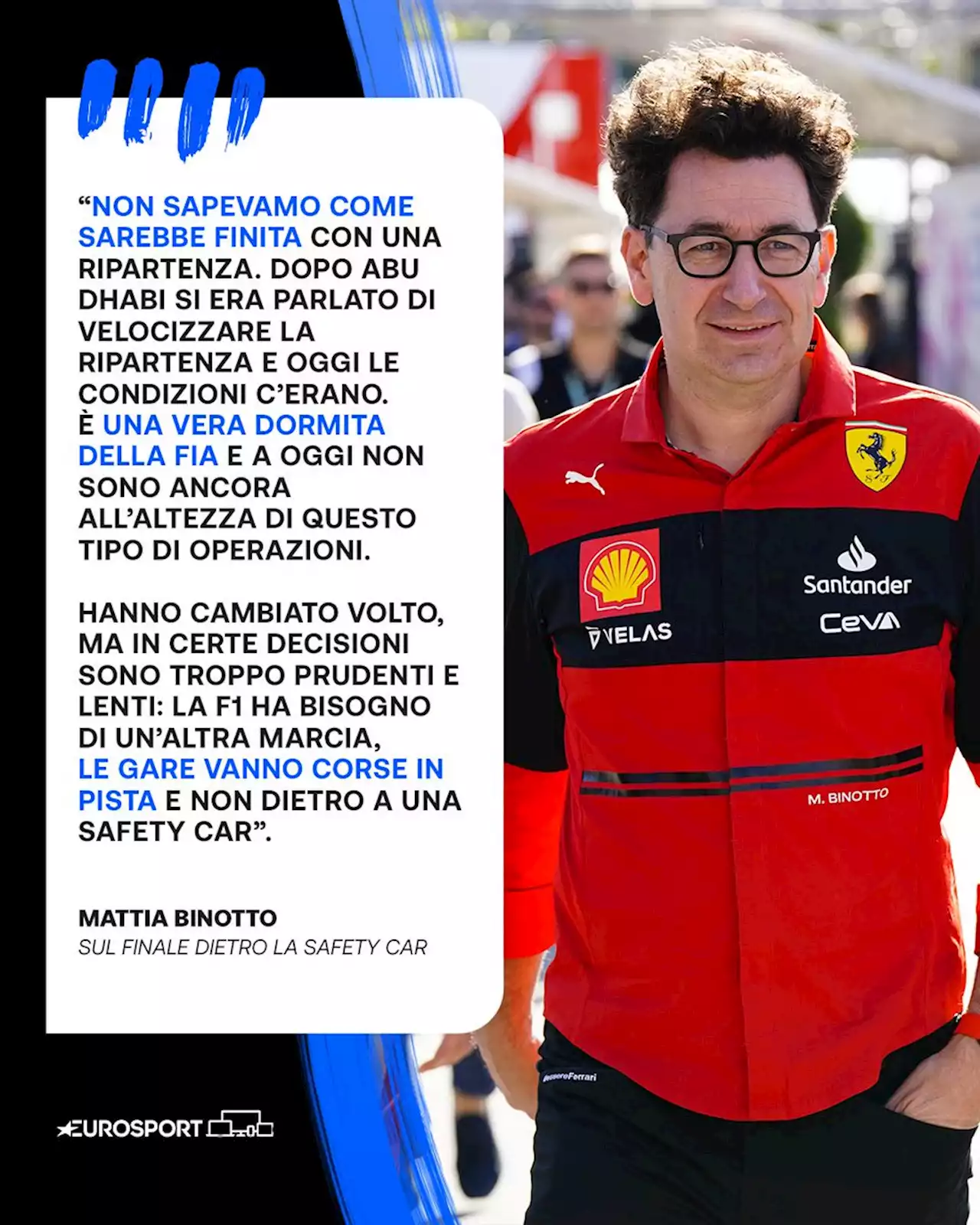 Mattia Binotto dopo il GP di Monza: “Dormita della FIA! Non sono all'altezza della F1. Le gare si corrono in pista...'