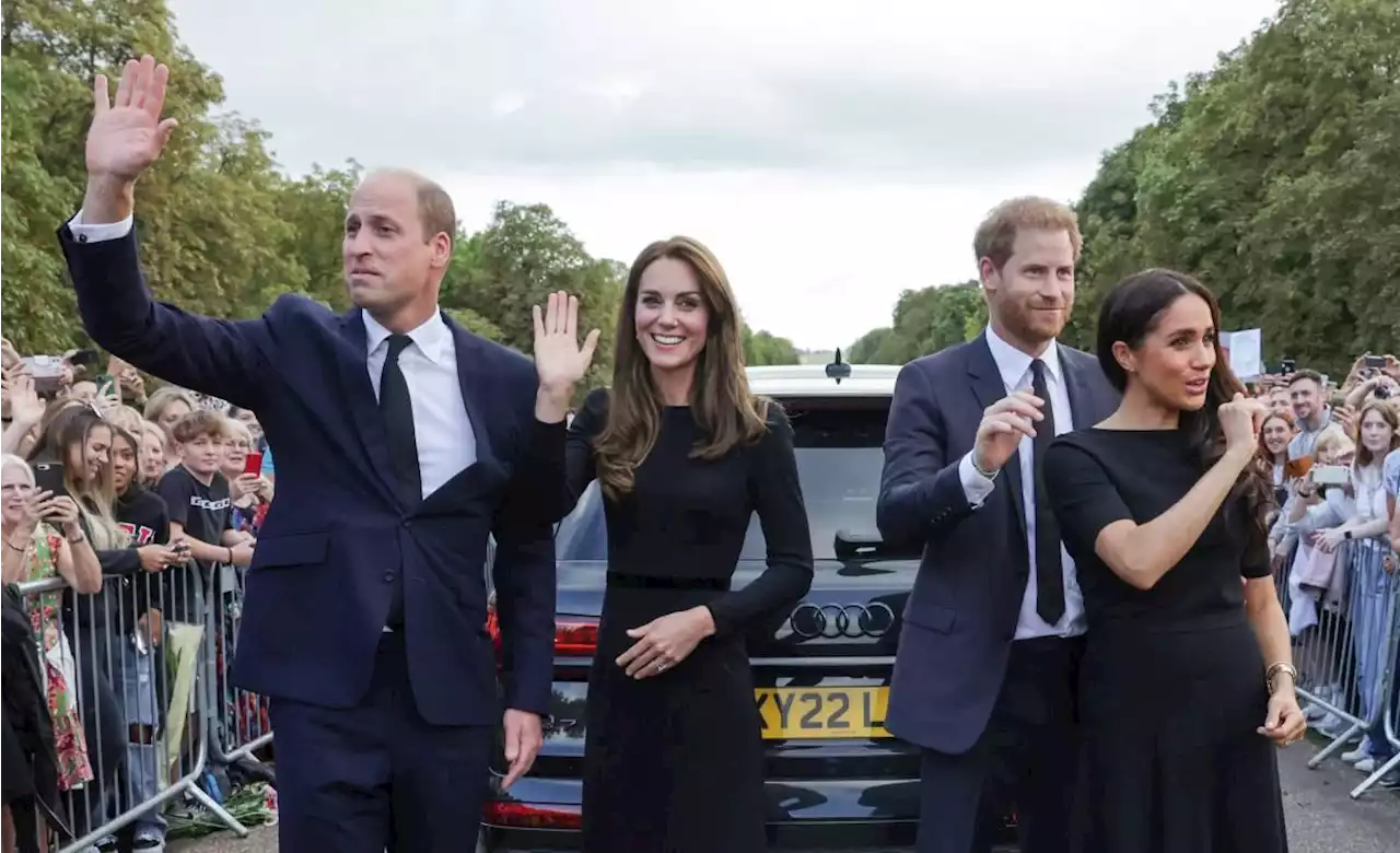 Prince Harry, Meghan join William and Kate on Windsor walkabout