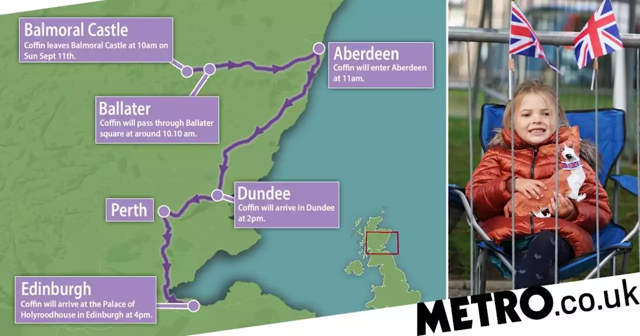 Map shows the route Queen's coffin will take from Balmoral to Edinburgh