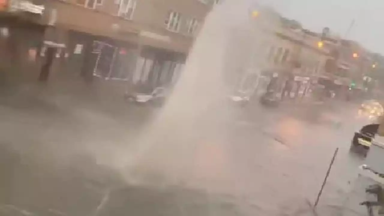 INCREDIBLE VIDEO: Water jets into the air as Chicago is hit by flooding