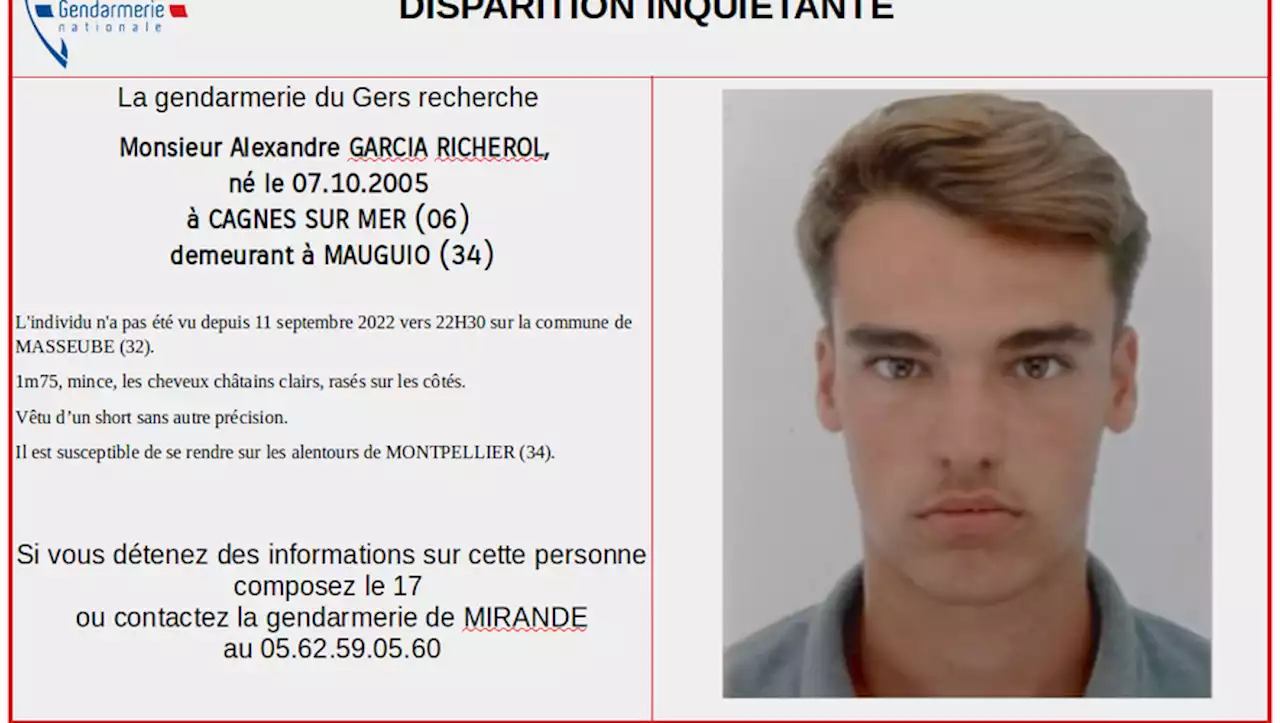 Disparition inquiétante : un ado de 17 ans vivant dans l’Hérault recherché par les gendarmes du Gers