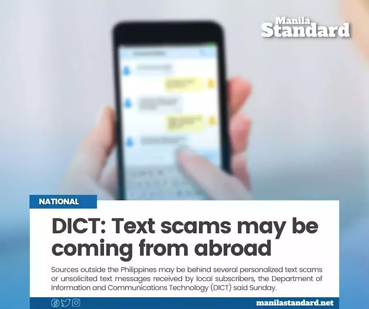 DICT: Text scams may be coming from abroad