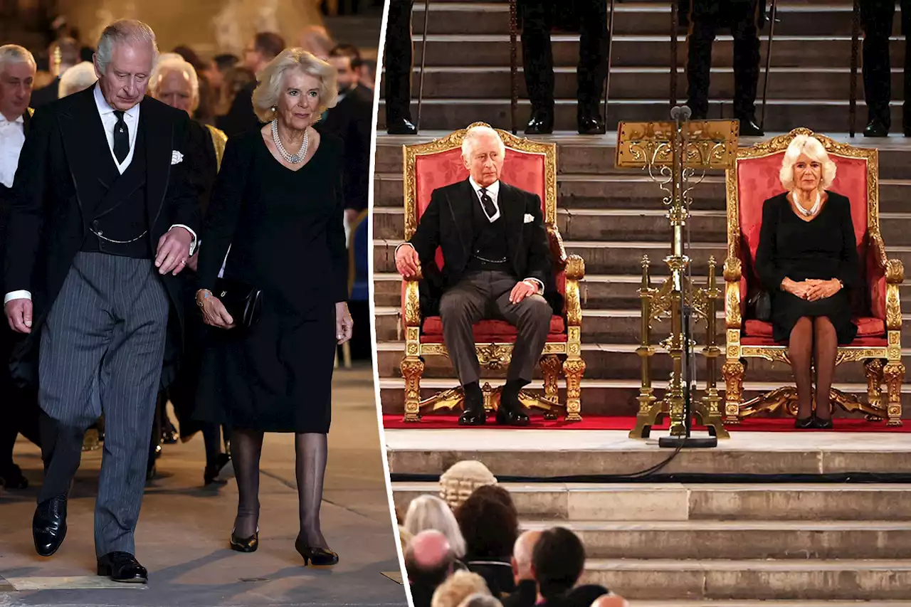 King Charles III and Camilla sit on their thrones after Queen Elizabeth’s death