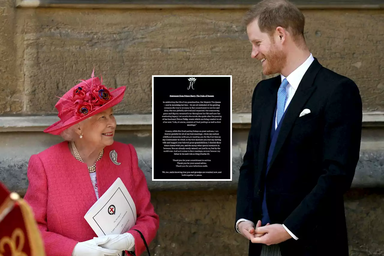 Read Prince Harry's touching tribute to the Queen in full