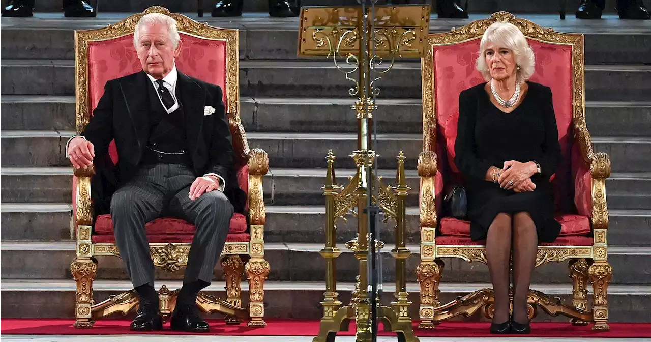 King Charles and Queen Consort Camilla Sit on the Throne for the 1st Time: Pics