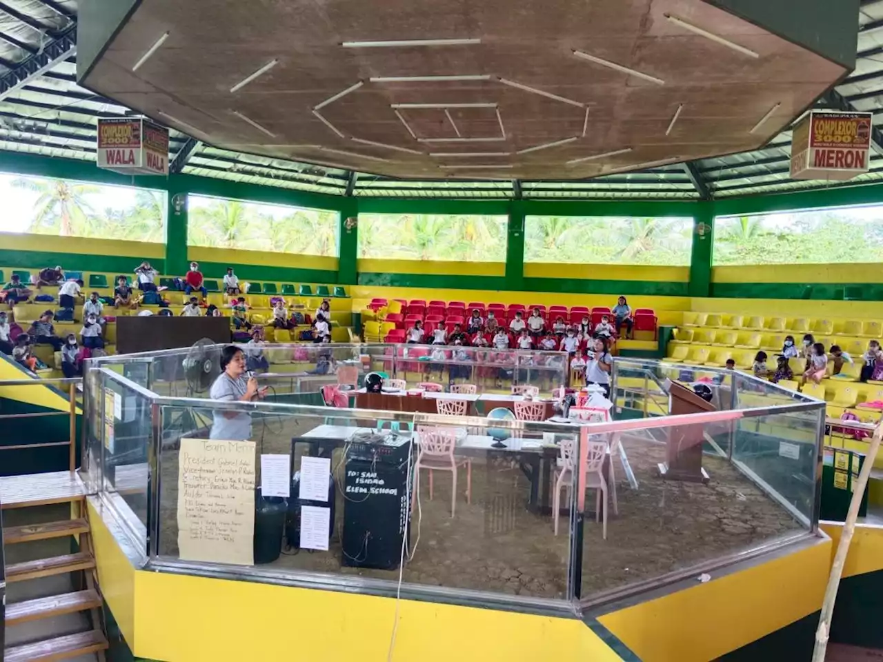 Cockfighting arena becomes classroom after elementary school shut due to natural disaster damage