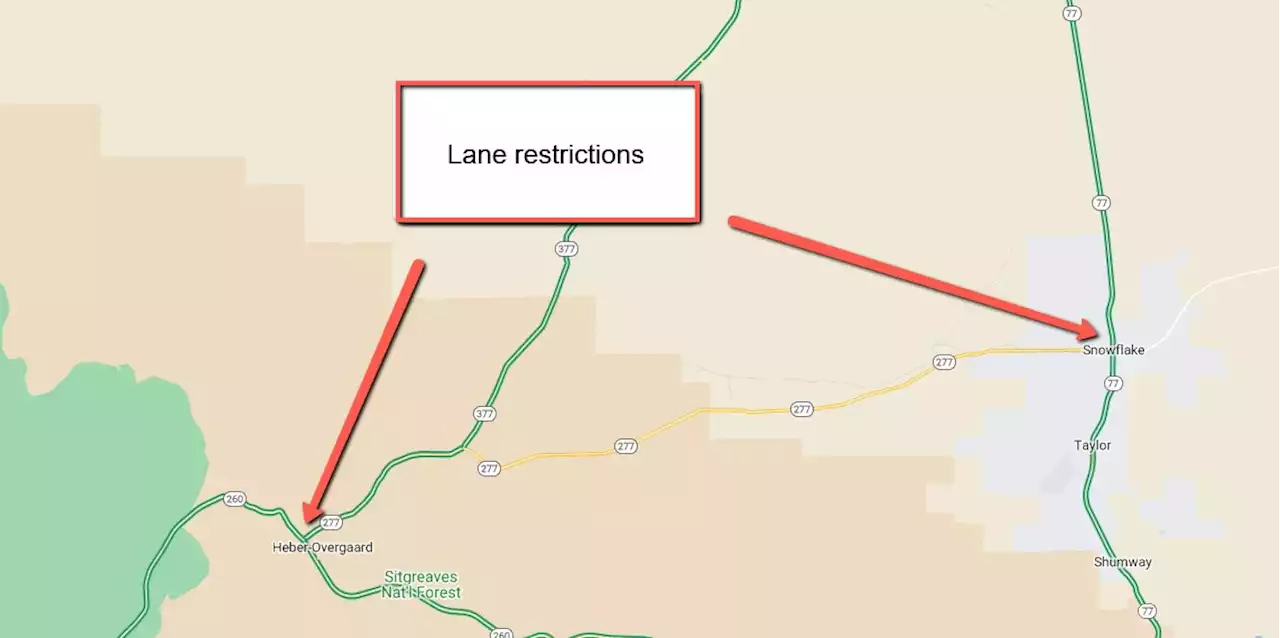 Intermittent lane restrictions on State Route 277 between Heber-Overgaard and Snowflake Sept. 12-16