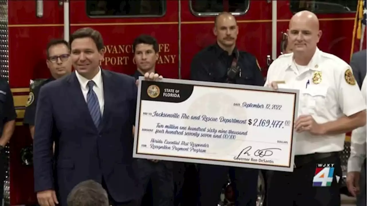 Florida Gov. Ron DeSantis delivers $1,000 bonuses to first responders in Jacksonville