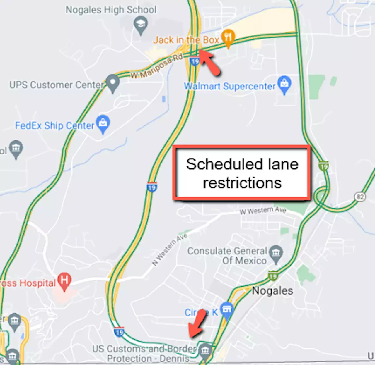 Plan for lane restrictions on I-19 in Nogales Sept. 15