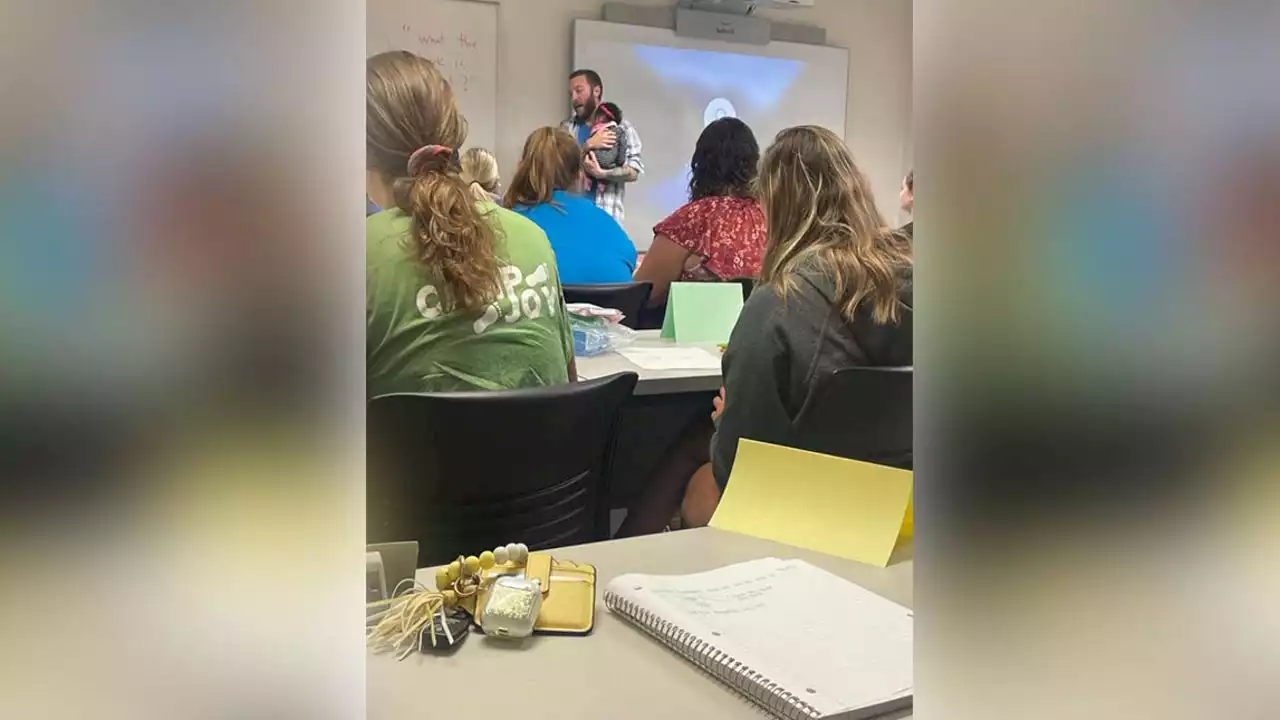 Professor comforts student’s crying baby while teaching class