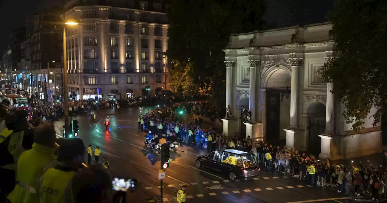 Queen Elizabeth II's coffin arrives at London's Buckingham Palace