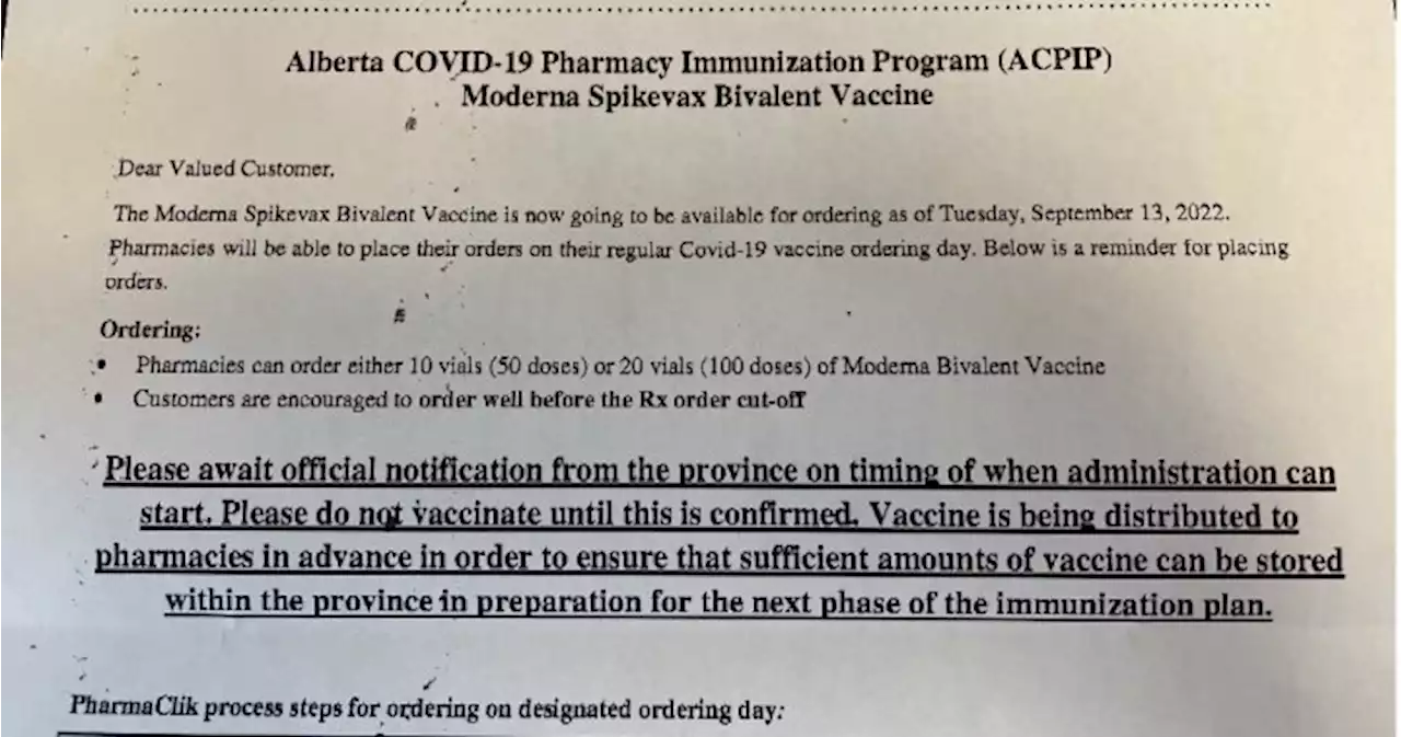 Pharmacies begin ordering bivalent COVID-19 doses while Albertans wait to book | Globalnews.ca