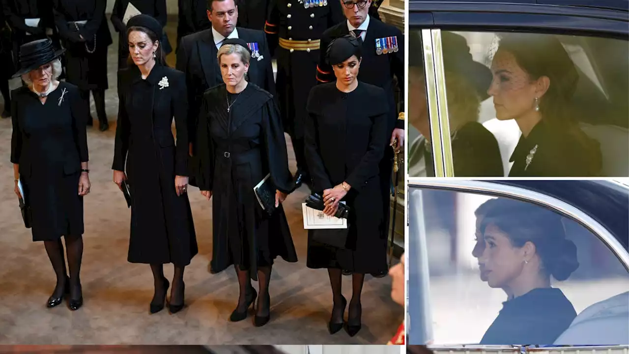 Somber Kate and Meghan mourn for the Queen as she begins lying in state in Parliament