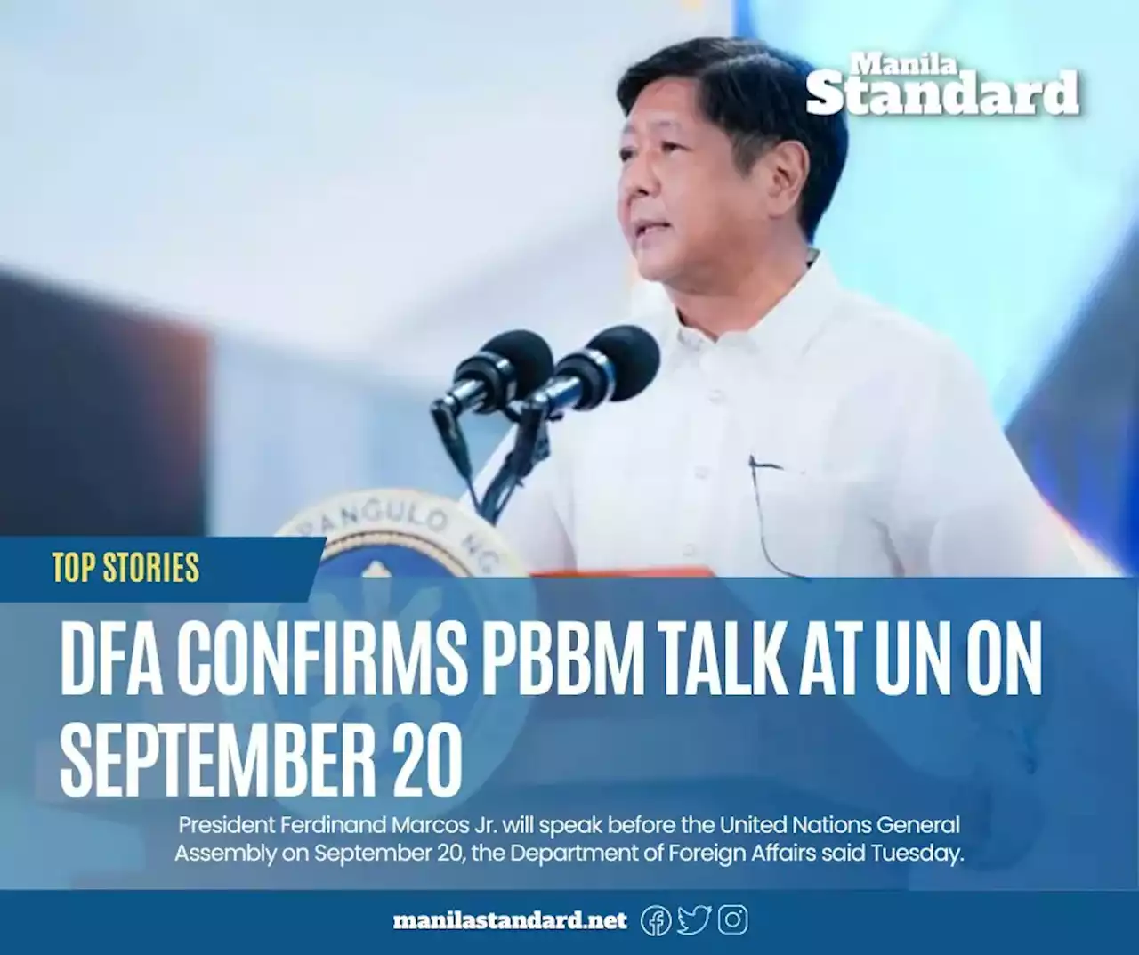 DFA confirms PBBM talk at UN on September 20