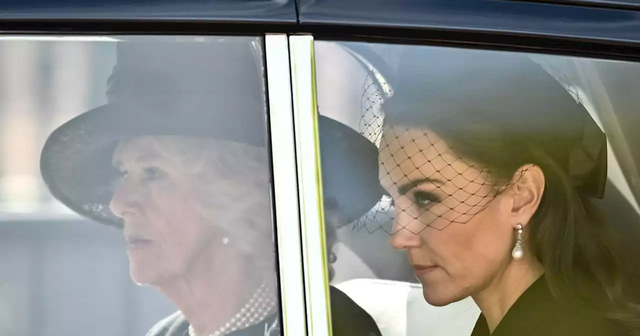 Camilla and Kate in car together for procession while Meghan travels with Sophie