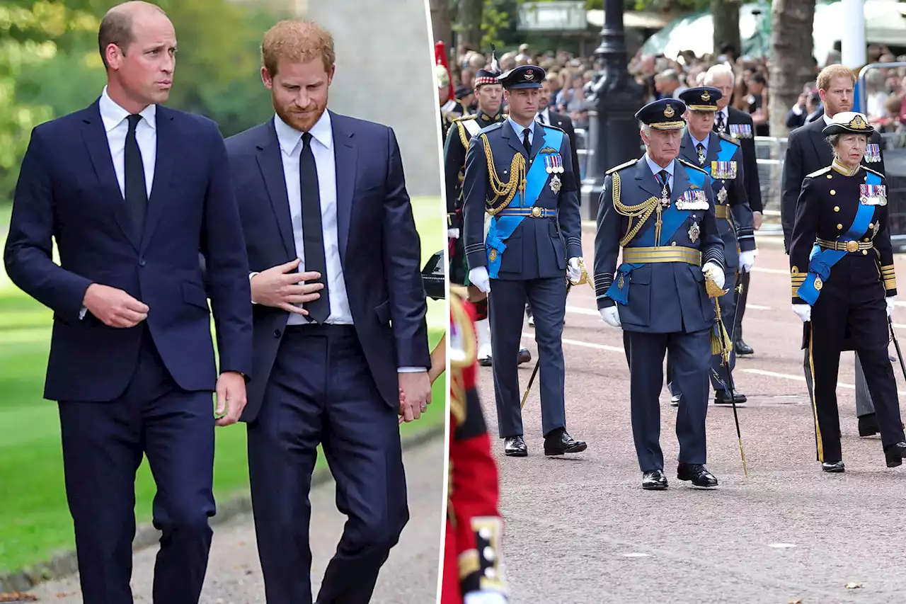 Princes William and Harry join King Charles as Queen’s coffin leaves palace