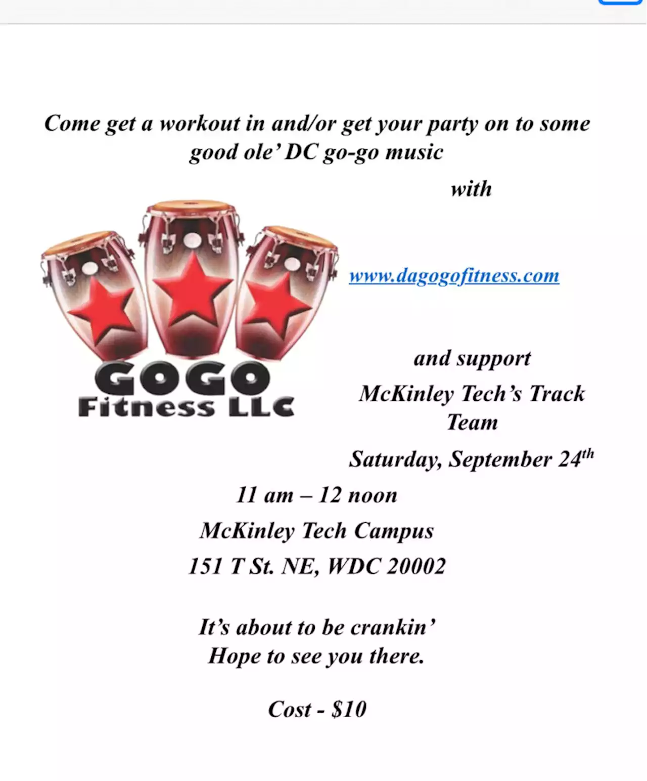 GoGo dance party fundraiser September 24th for the reigning DC champion Mckinley Tech track team - PoPville