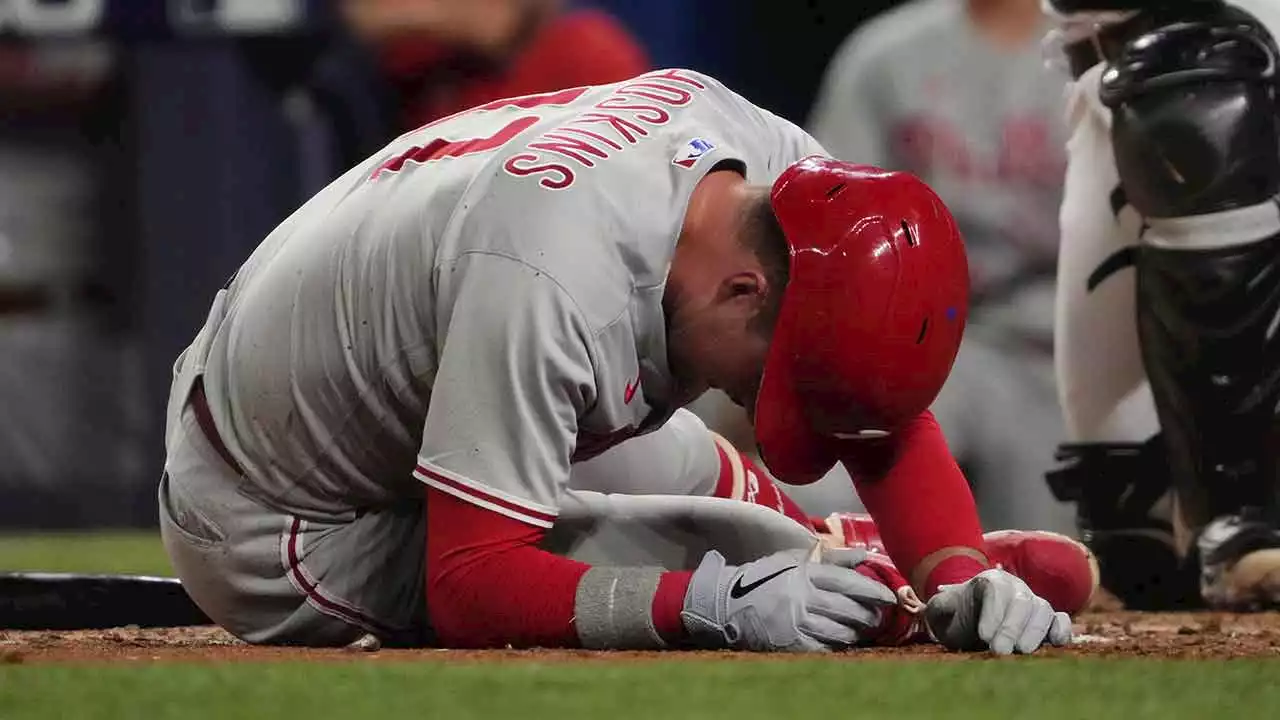 Phillies Won Against Marlins, but Lost Rhys Hoskins After He Was Hit on Hand by Pitch