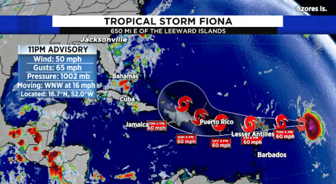 Tropical Storm Fiona forms in Atlantic with 50 mph winds