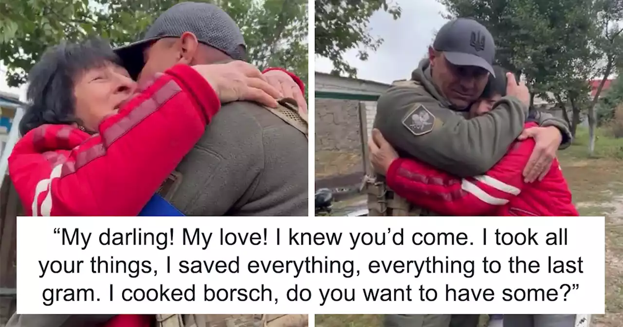 Ukrainian Soldier Embraces His Mother After Liberating Her Town From Russian Occupation