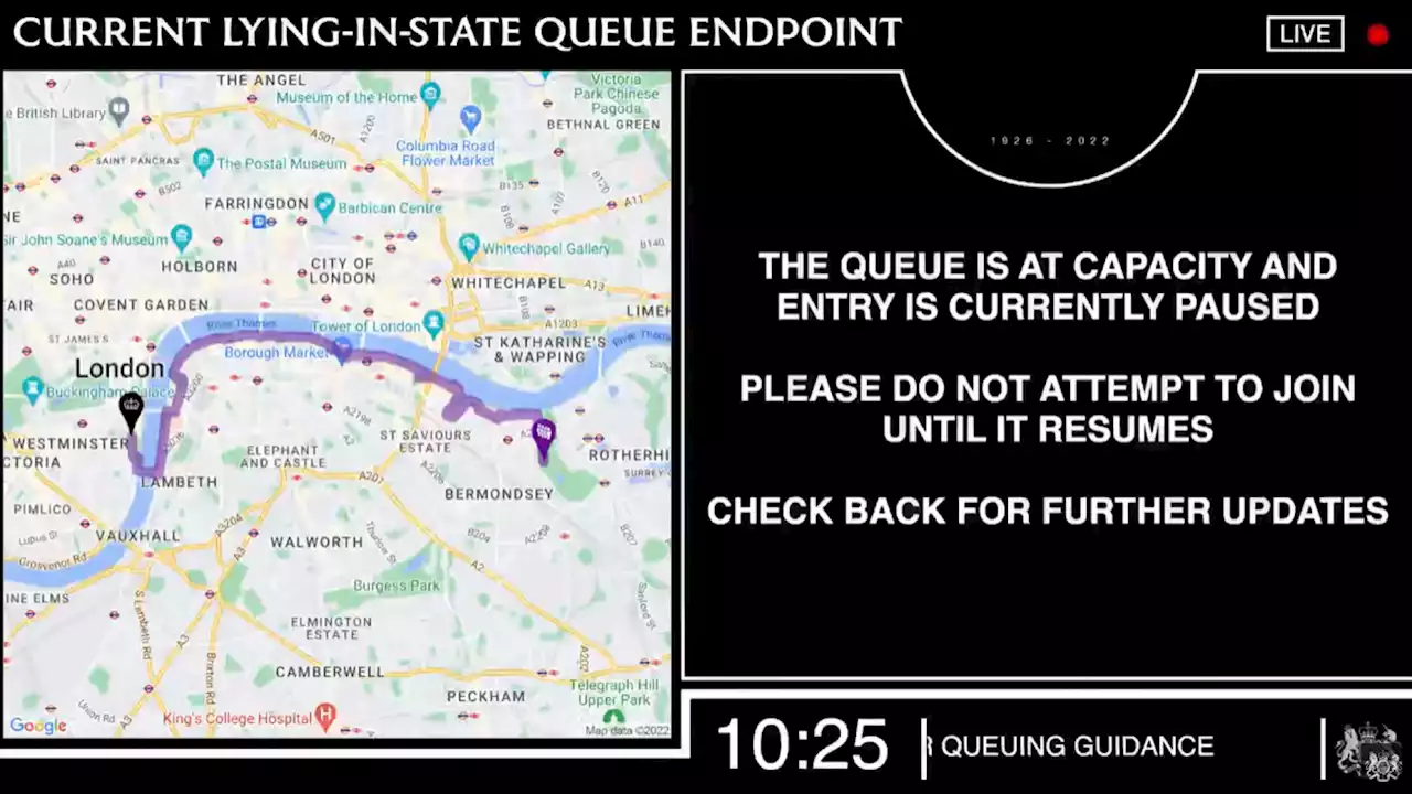 L’accès à la file d’attente pour voir le cercueil d’Elizabeth suspendu à cause de l’affluence