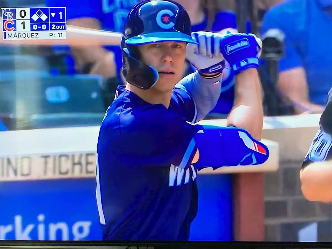 Prince George's Jared Young hits a double in his first game with the Chicago Cubs