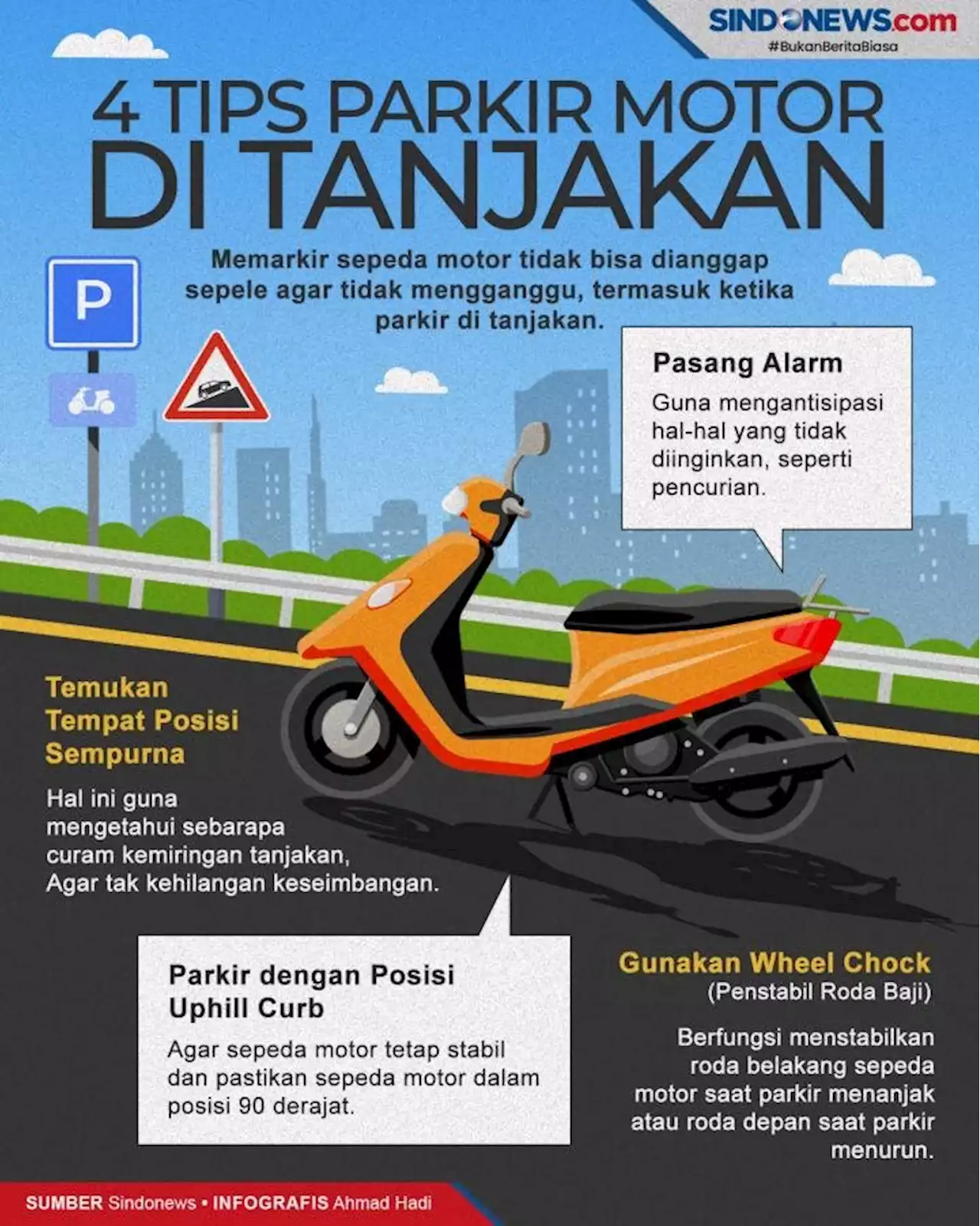 Biar Tak Mengganggu, Begini Tips Memarkir Motor di Tanjakan