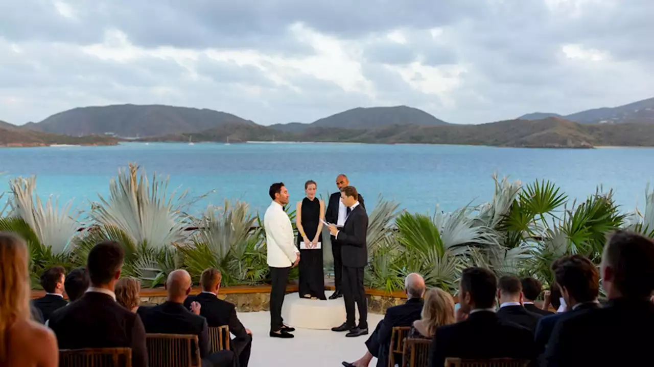 The Grooms Wore Custom Armani Tuxes at This Destination Wedding on Necker Island