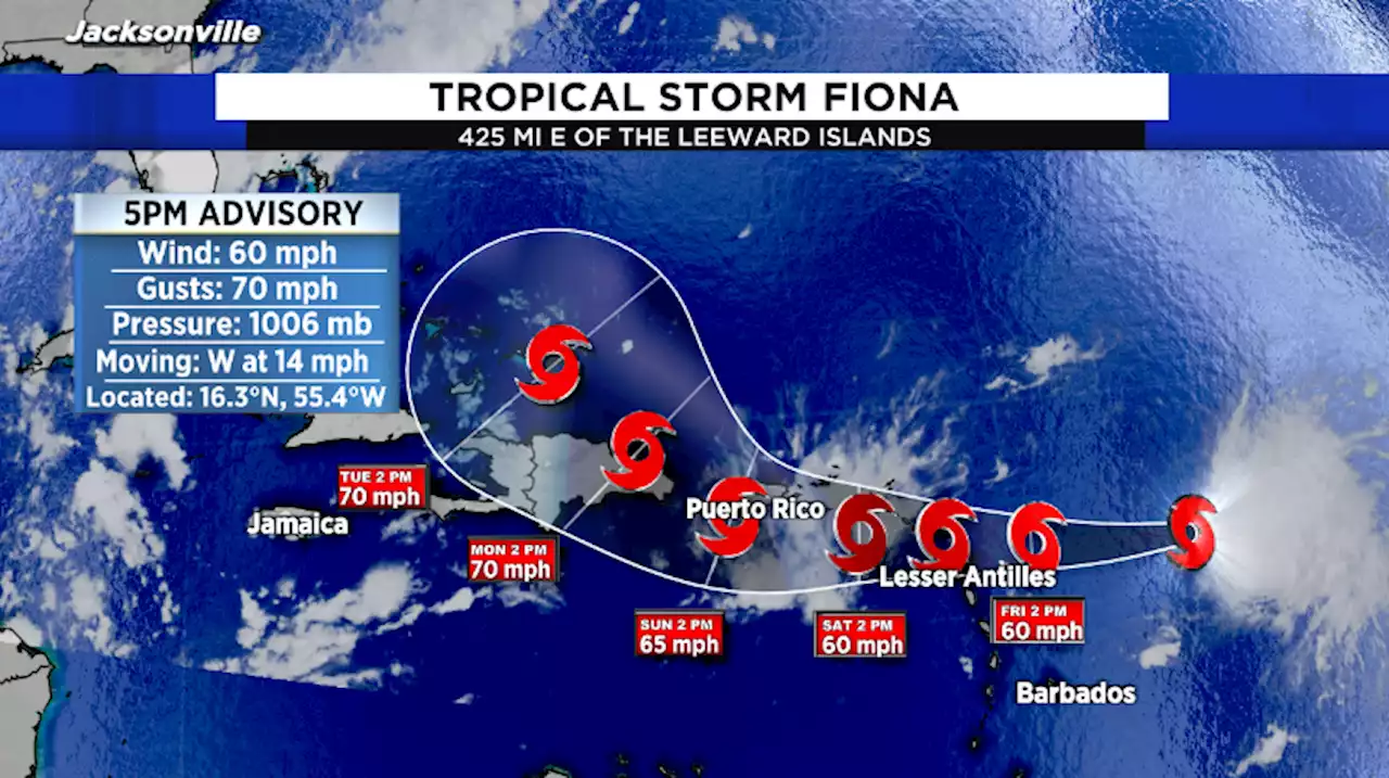 Tropical Storm Fiona continues to push toward the Leeward Islands