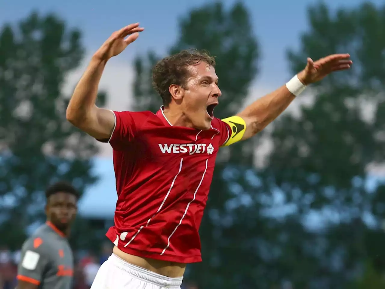 Captain Mason Trafford giving bicycle kicks a go in leading CPL's Cavalry