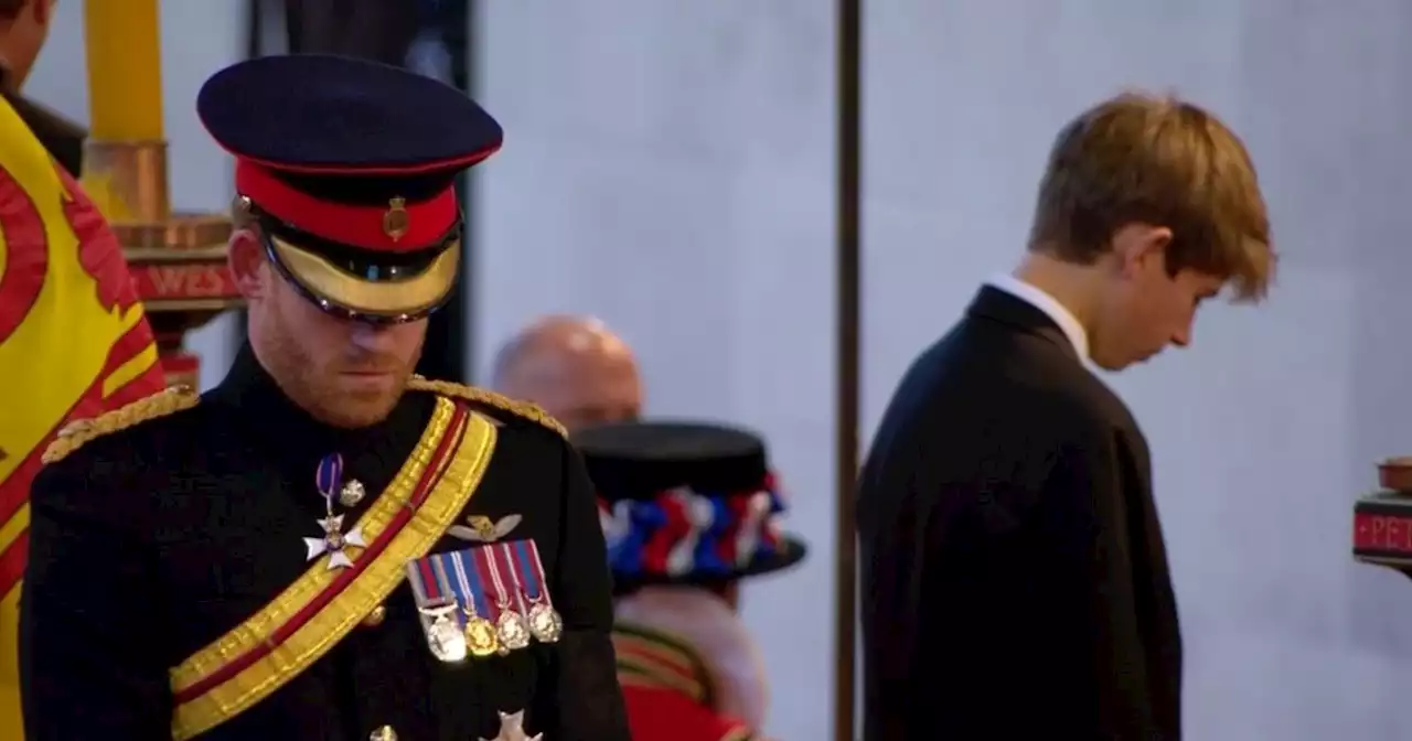 Prince Harry stands in military uniform as he joins William at Westminster vigil