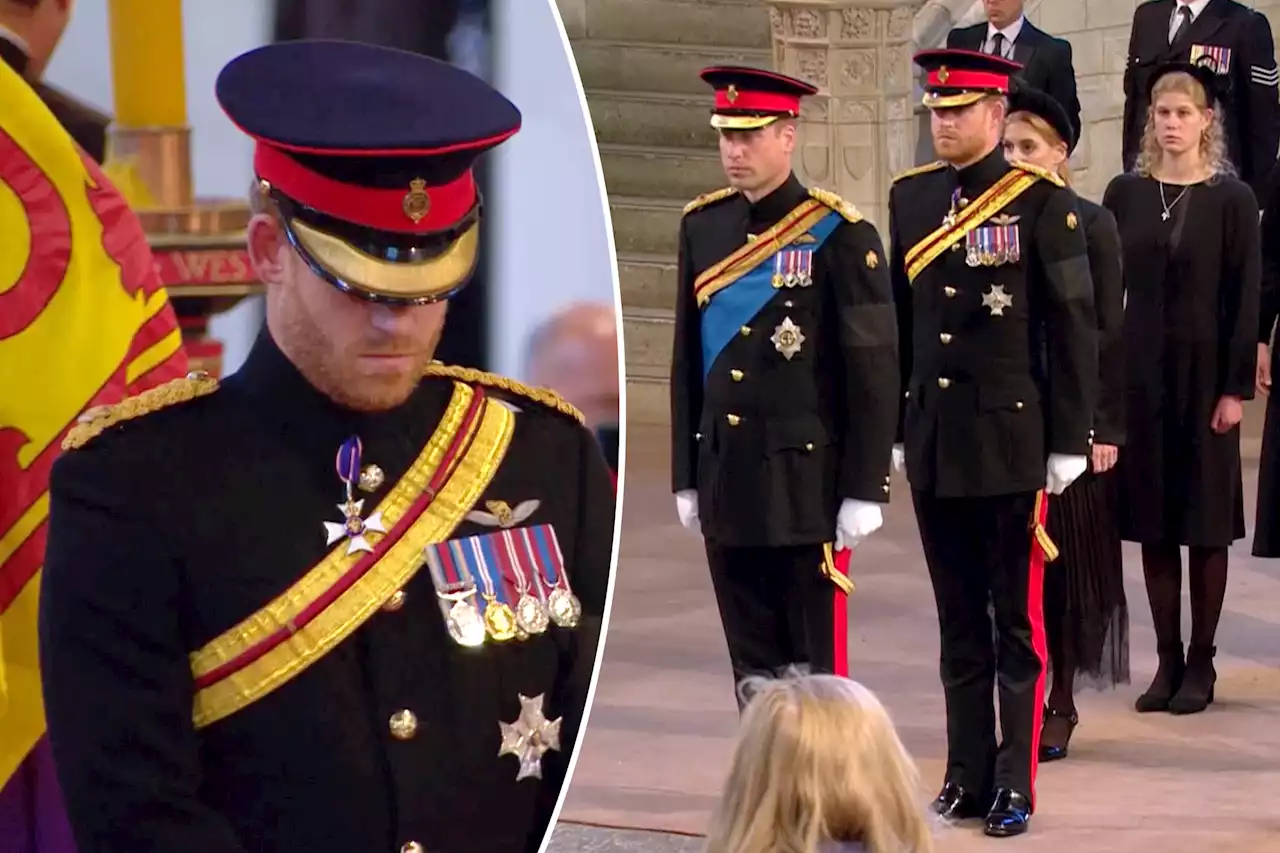 Prince Harry wears military uniform during vigil for Queen Elizabeth II