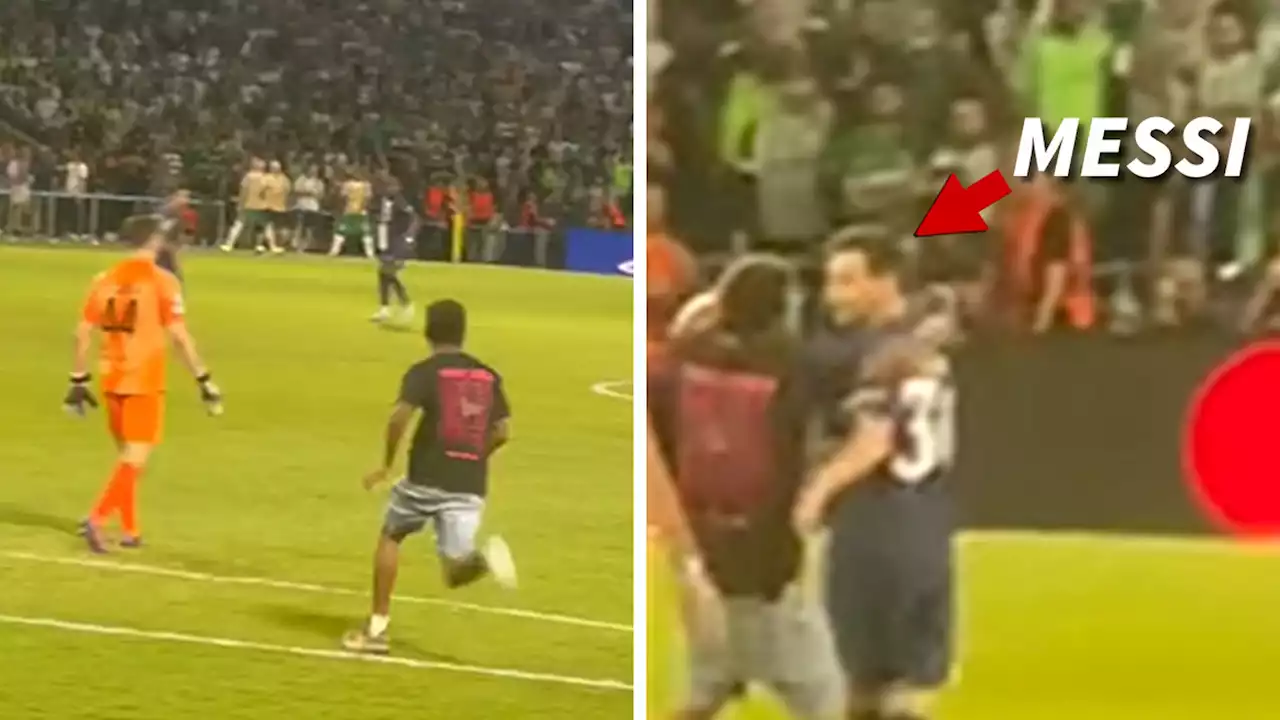 Fan Storms Pitch, Hugs Lionel Messi During PSG Match