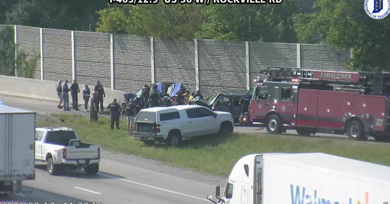 One dead, multiple juveniles injured in wrong-way crash on I-465 ramp at Rockville Road