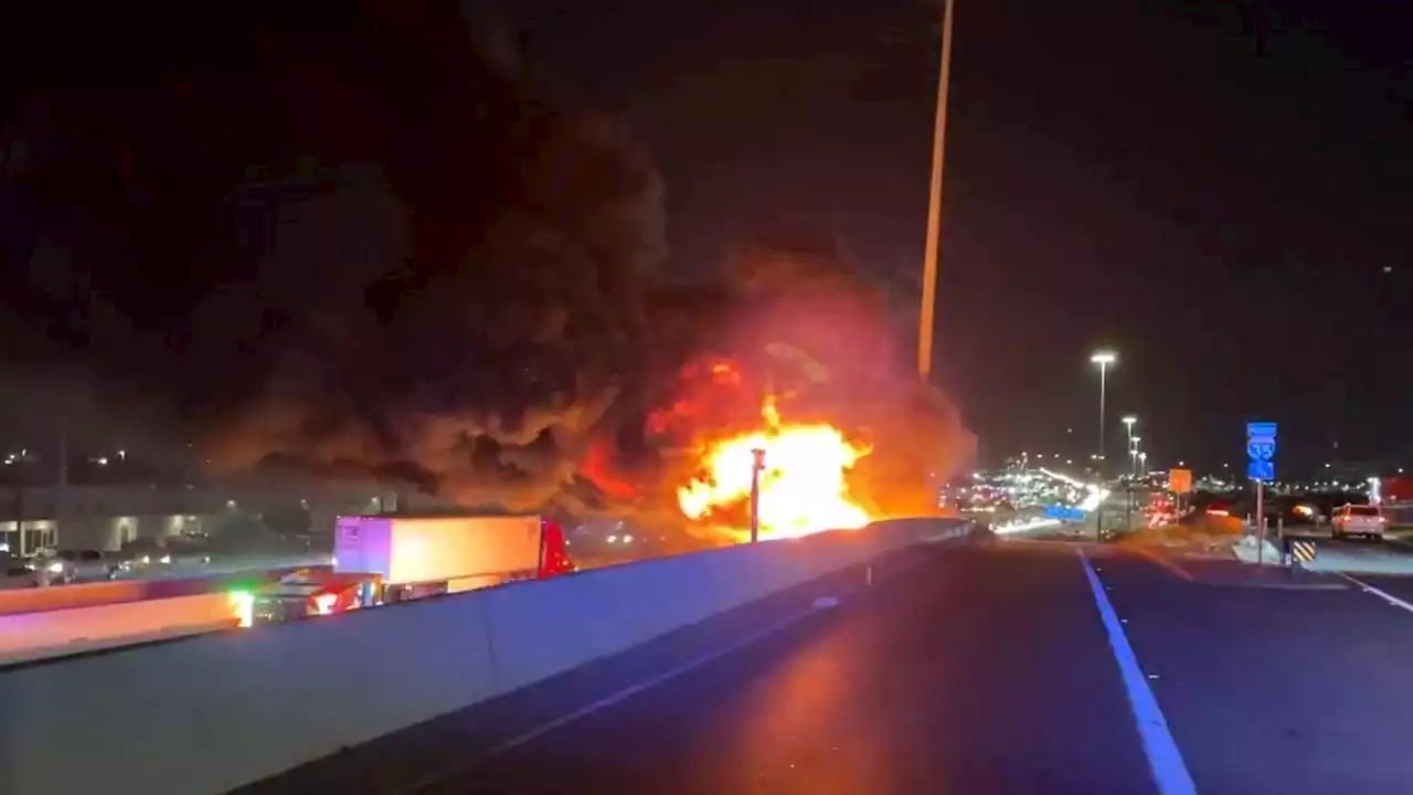 'Fully-involved 18-wheeler' causes closure on I-35 at William Cannon