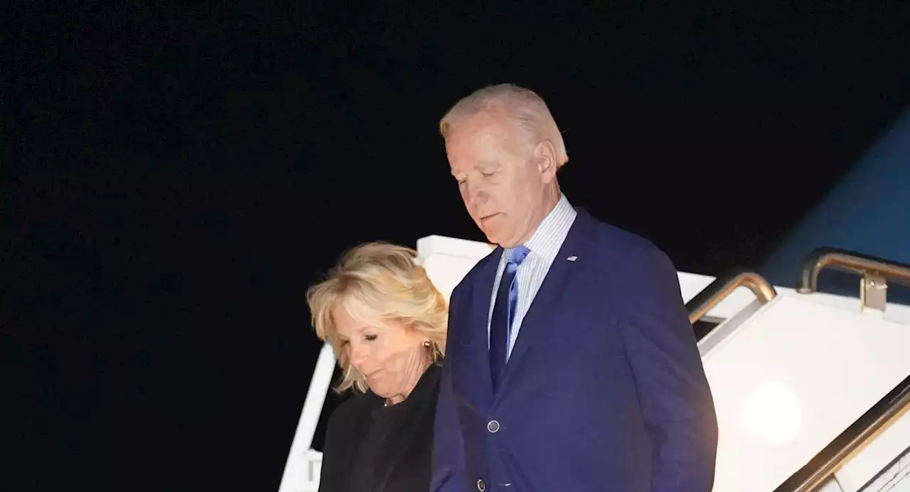 US President Joe Biden and his wife Jill arrive in the UK before attending the Queen's funeral