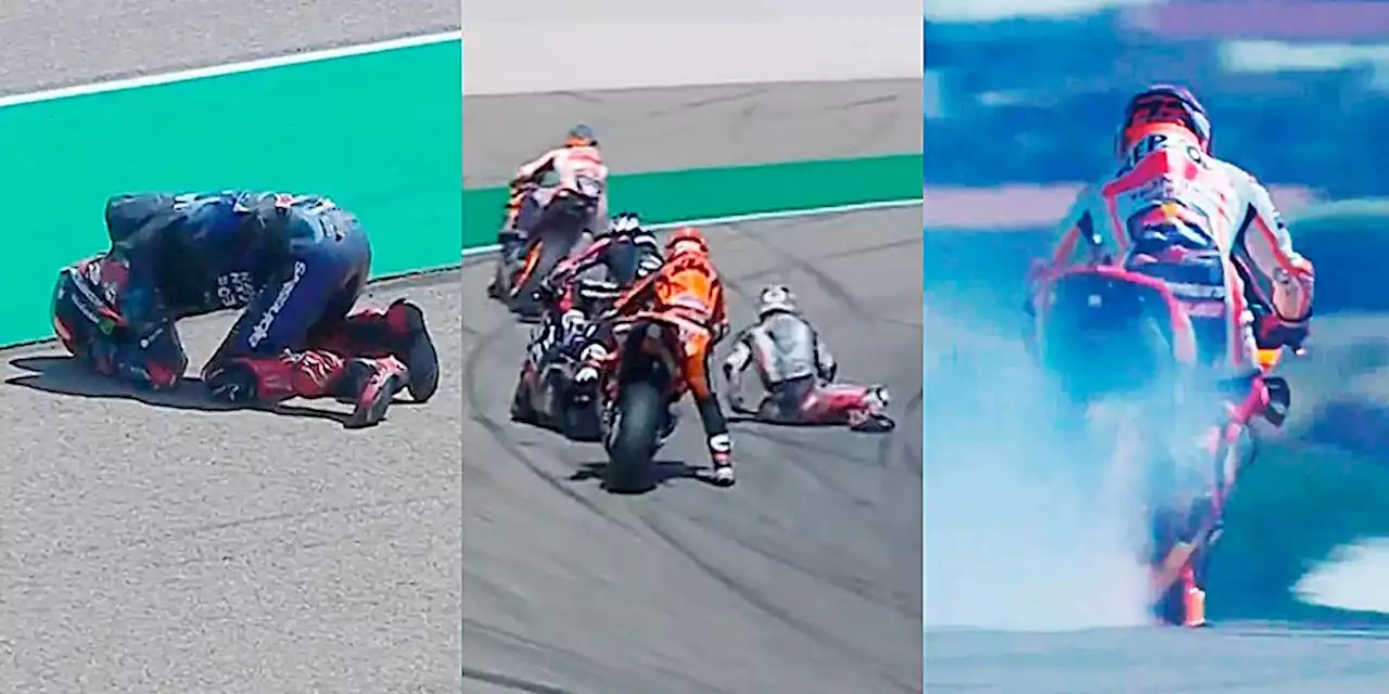 Video: Tabrakan Marc Marquez vs Fabio Quartararo dan Taka Nakagami di MotoGP Aragon - Bola.net