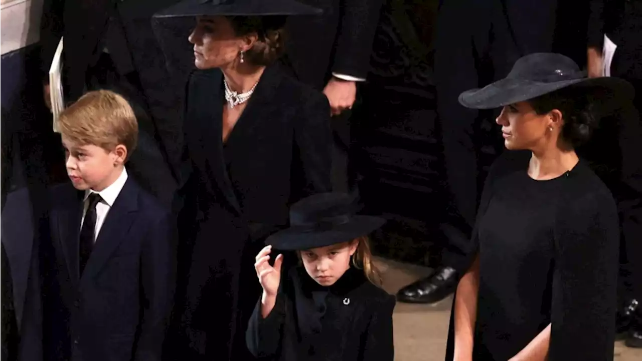 Prince George and Princess Charlotte walk in Queen's funeral procession