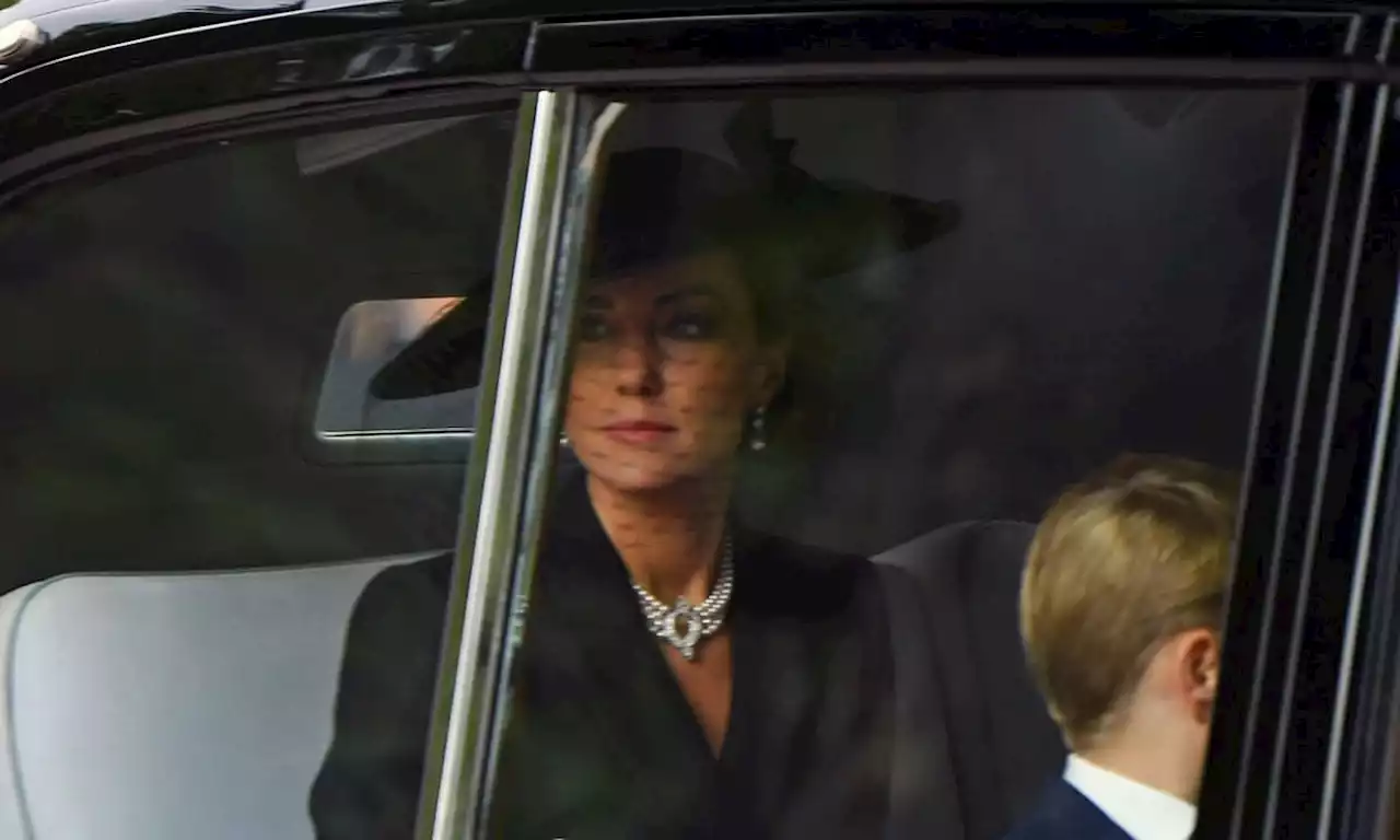 Kate Middleton wears Queen's choker and statement hat for monarch's funeral